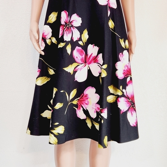 Donna Ricco Black Tropical Floral Hibiscus Print Sleeveless Sundress - Picture 4 of 11